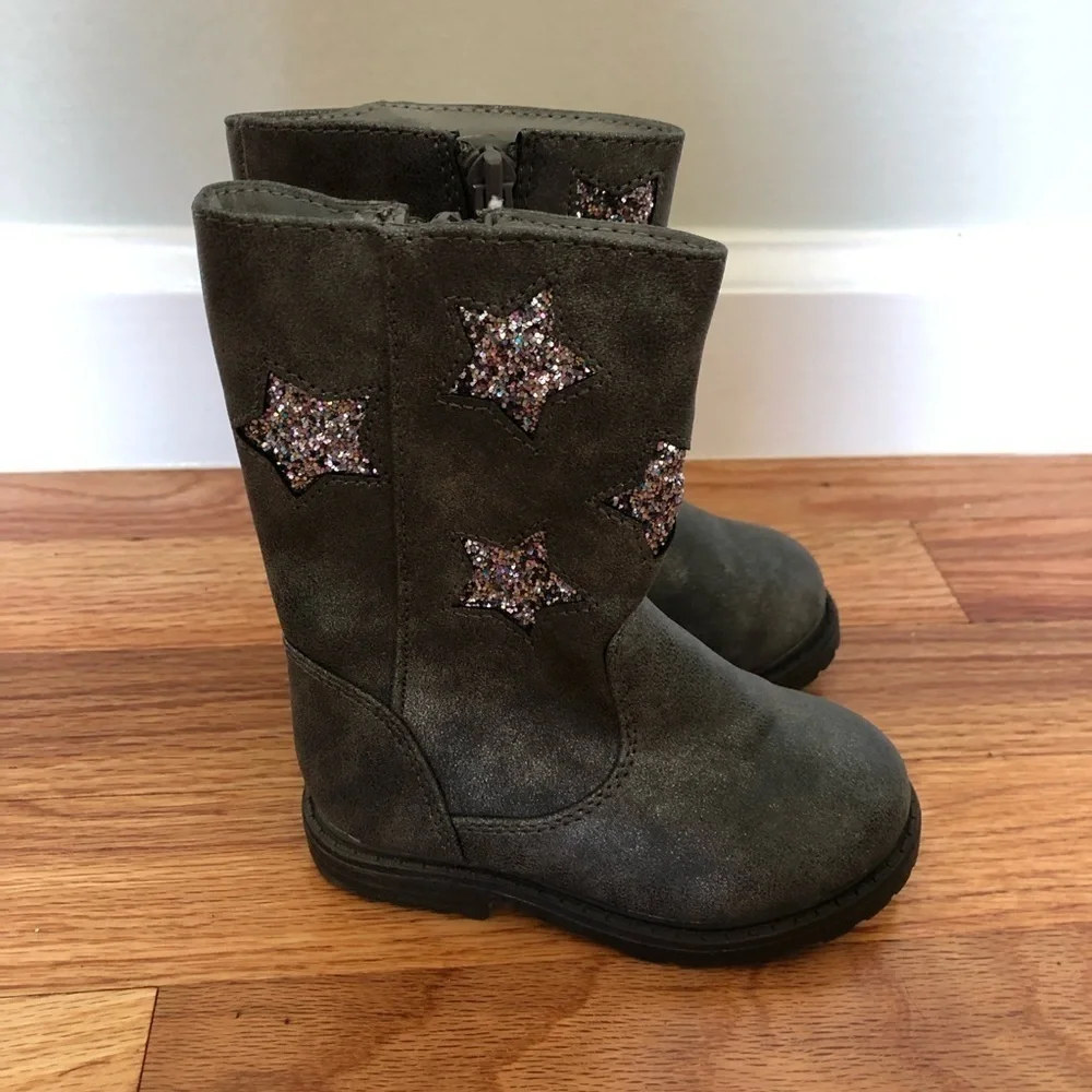 Cat & Jack Cowboy Boots Glitter Stars Grey 5